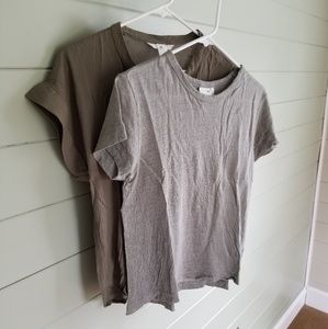 H&M wrinkled v-neck tshirt and linen green tshirt